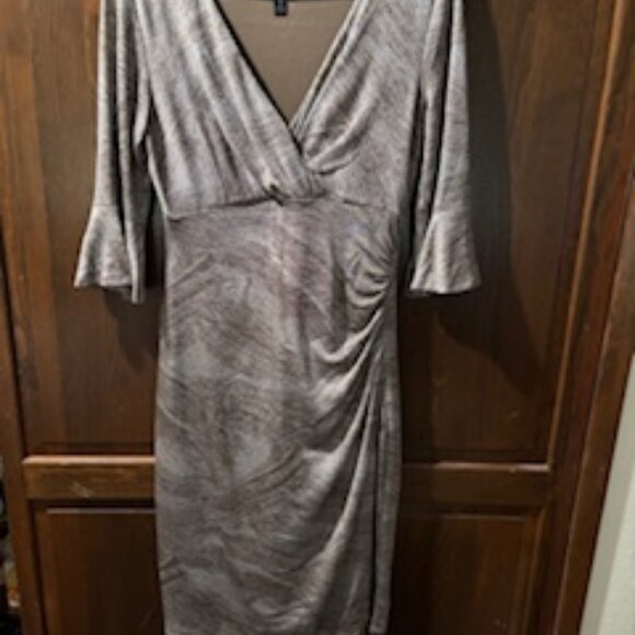 Connected Apparel Petite Metallic Bell-Sleeve Dress - Picture 1 of 4
